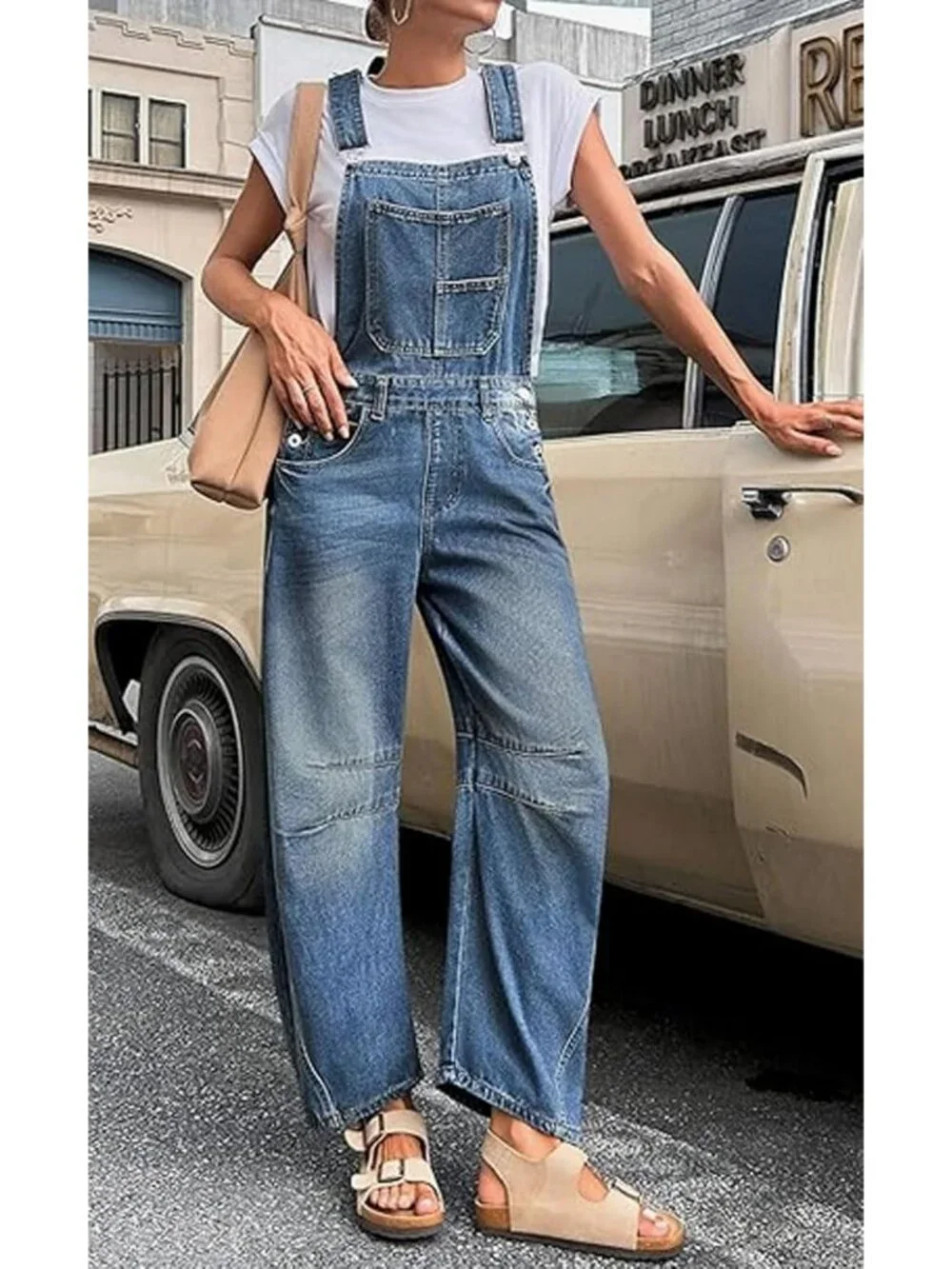 Women Y2k Baggy Barrel Jeans Overalls Wide Leg Denim Pants Bib Overalls Jumpsuit - Picture 4 of 7